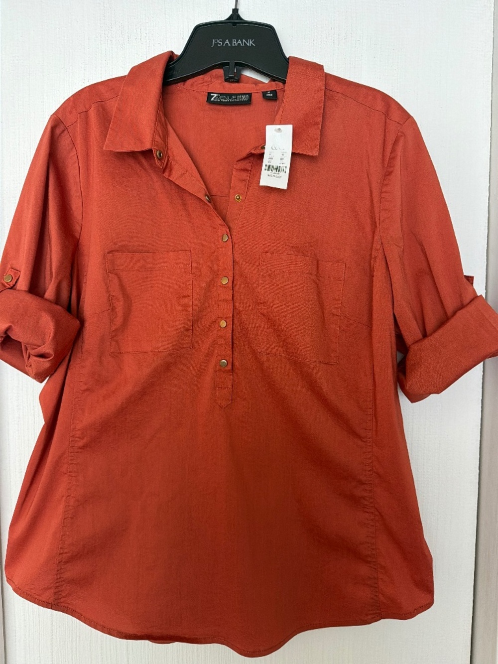 7th Avenue New York & Company Orange Roll-Tab Sleeve Blouse – Medium NWT